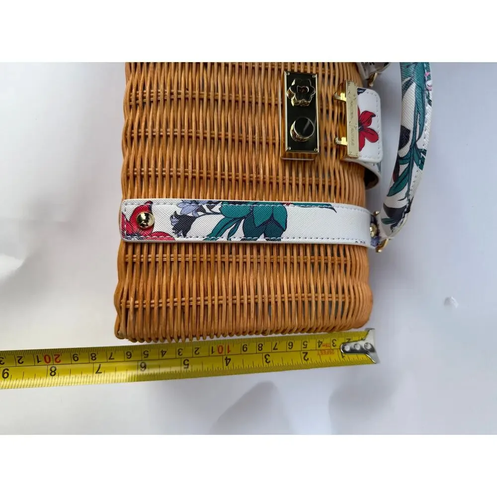 Draper James Floral Wicker Top Handle Satchel Purse Rattan